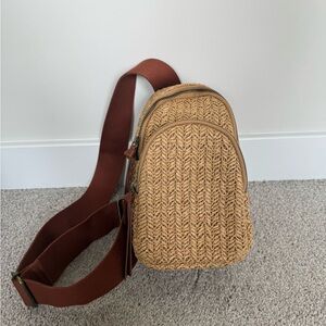 Woven Tan Crossbody Bag